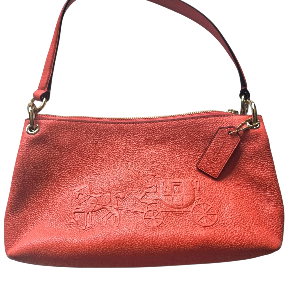 Coach Coral Pebbled Leather Shoulder Crossbody Bag Embossed Carriage RARE